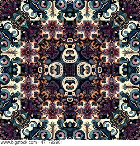 Ornamental Victorian Seamless Wallpaper In Roccoco Style. Repeat Tile Of Ornate Botanical Baroque De