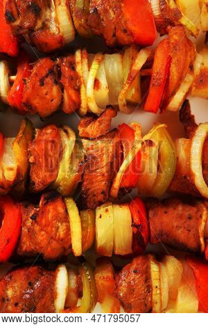 A Close-up Of Fresh Polish Chicken Shashlick On A White Plate