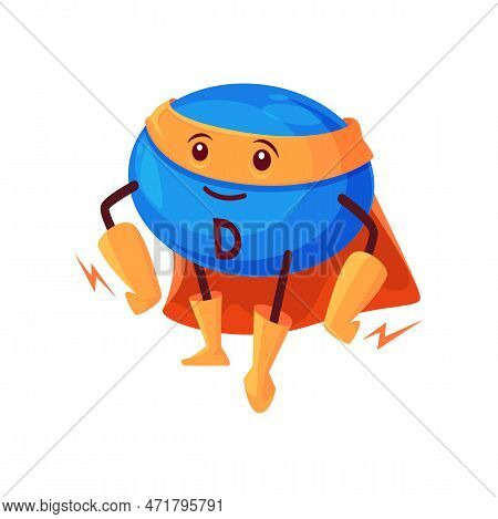 Cartoon Vitamin D Superhero Character. Vector Ergocalciferol Micronutrient Defender, Comics Book Per