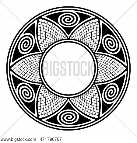Circle Frame With Hopi Patterns. Decorative Ornament, Inspired By Traditional Pottery Motifs Of The 