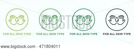 For All Skin Body Types Line Green And Black Icon Set. Cosmetic Beauty Product Outline Pictogram. Na