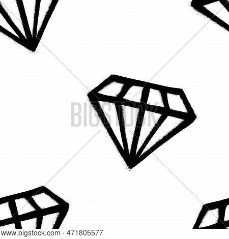 Seamless Pattern Of Sprayed Diamond With Overspray In Black Over White. Vector Illustration Template