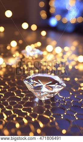 Hermoso Diamante Brillante Sobre Mesa, Generado Por Ia. Alta Calidad
