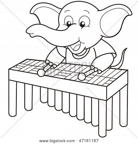 Tegneserie elefant spiller en vibrafon