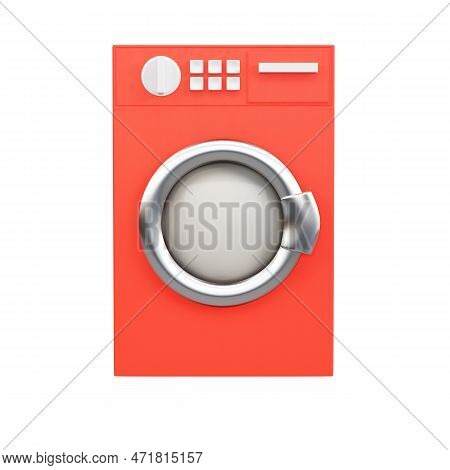 Red Washing Mashine Isolated On White Background. 3d Rendering