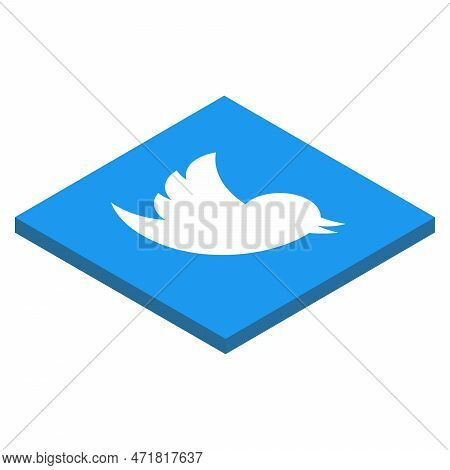 Twitter Social Media App Icon. 3d Isometric Square Shape Vector Illustration.