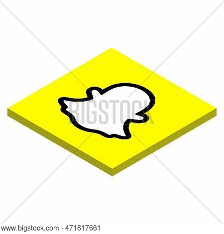 Snapchat Instant Messaging App Icon. 3d Isometric Square Shape Vector Illustration.