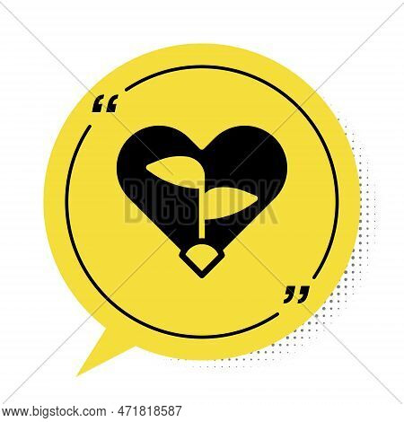 Black Leaf In Heart Of Environmental Protection Icon Isolated On White Background. Seed And Seedling