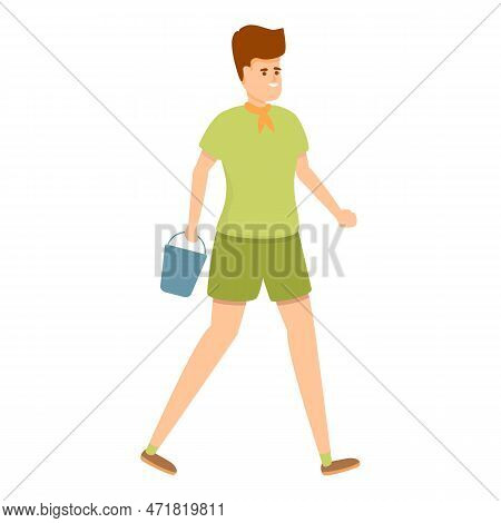 Scouter With Bucket Icon. Cartoon Of Scouter With Bucket Icon For Web Design Isolated On White Backg