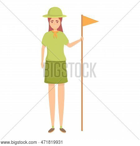 Scouting Girl Flag Icon. Cartoon Of Scouting Girl Flag Icon For Web Design Isolated On White Backgro