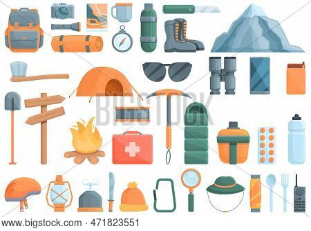 Expedition Icons Set. Cartoon Set Of Expedition Icons For Web Design