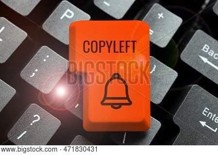 Conceptual Display Copyleft. Word Written On The Right To Freely Use, Modify, Copy, And Share Softwa