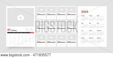 Monthly Calendar For 2024 Year. Starts On Sunday.
