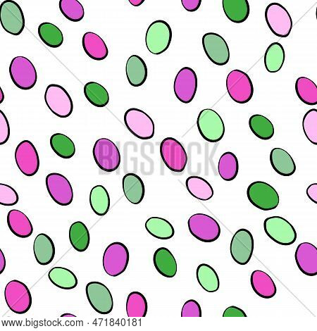 Happy Easter Seamless Pattern With Colorful Eggs On White Background. Polka Dots Design For Card, Po