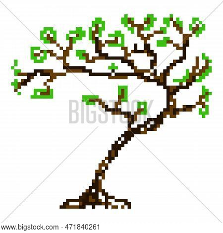 Tree Pixel Art. Element Video Games. Vector