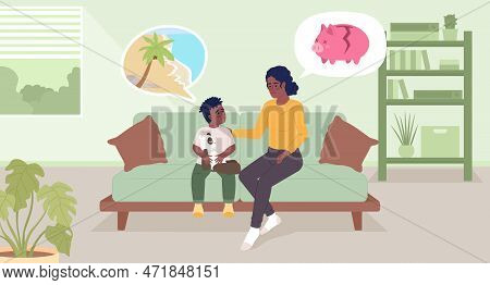 Insufficient Funds To Afford Family Holiday Flat Color Vector Illustration