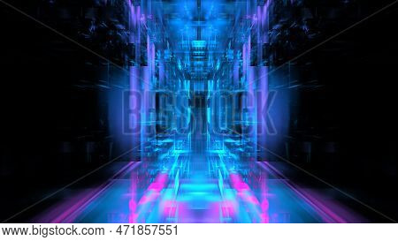 Digital Interior Building Portal Podium. Hi Tech Abstract Data Center Server Tonel. Business Technol