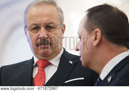 Bucharest, Romania. 2nd Mar, 2023: Vasile Dincu (l), Former Minister Of Defense Of Romania And Ihor 