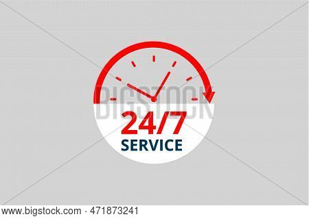 24 Hour Service Design With Clock Vector Illustration
