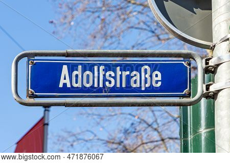 Old Enamel Street Name Sign Adolfstrasse - Engl:  Street Of Adolf - In Wiesbaden, Germany.