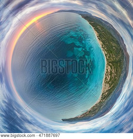 Panoramic Planet By Drone Of Bunec Beach Area In Summer 2022, Albania