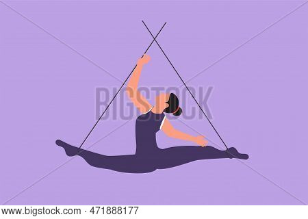Character Flat Drawing Female Acrobat Perform On The Trapeze While Dancing And Spreading Her Legs Ap