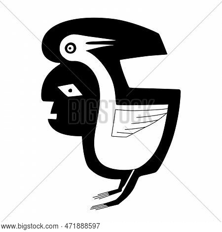 Man And Crane, Figure-ground Perception, Detail Of An Ancient Mimbres Pot Motif. Perceptual Grouping