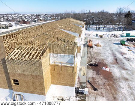 Aerial Drone View Of A Multifamily Apartment Complex Under Construction.