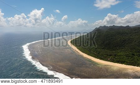 Aerial Drone Of Tropical Island Coastline And Blue Ocean. Luzon, Santa Ana, Cagayan. Philippines.