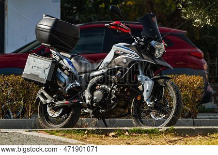 Side, Turkey -january 22, 2023:    A  Black Motorcycle Viar Vortex   Stands In A Parking Against The