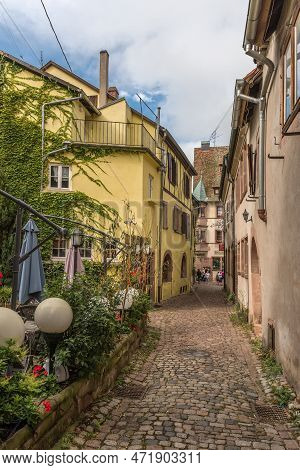 Pedestrian Street In The Historic Center Of The Alsatian Commune Of Riquewihr