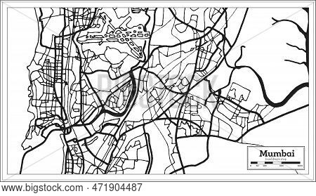 Mumbai India City Map In Retro Style. Outline Map. Vector Illustration.