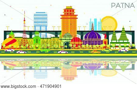 Patna India City Skyline With Color Buildings, Blue Sky And Reflections. Vector Illustration. Busine