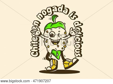 Mascot Character Design Of Walking Chiles En Nogada Wit Happy Face