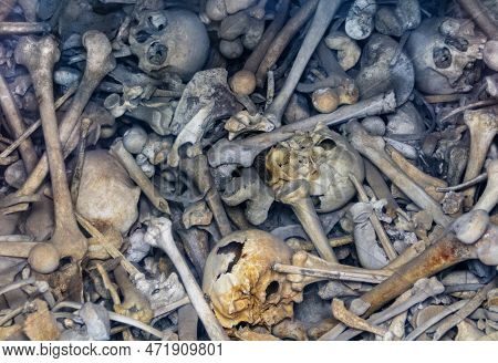 Lots Of Human Bones From Fallen Soldiers Seen At The Douaumont Ossuary, A Memorial Located Near Verd