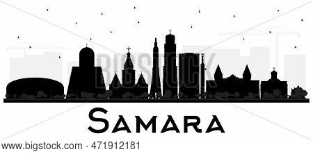 Samara Russia City Skyline Silhouette With Black Buildings Isolated On White. Vector Illustration. B
