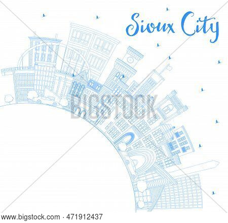 Outline Sioux City Iowa Skyline With Blue Buildings And Copy Space. Vector Illustration. Business Tr