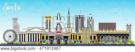 Sochi Russia City Skyline With Color Buildings And Blue Sky. Vector Illustration. Business Travel An