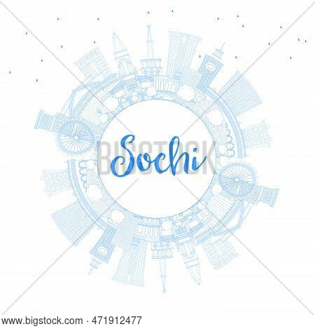 Outline Sochi Russia City Skyline With Blue Buildings And Copy Space. Vector Illustration. Business 