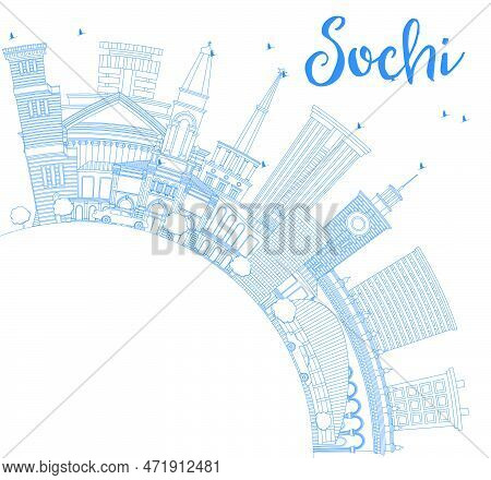 Outline Sochi Russia City Skyline With Blue Buildings And Copy Space. Vector Illustration. Business 