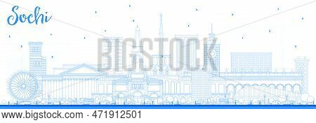 Outline Sochi Russia City Skyline With Blue Buildings. Vector Illustration. Business Travel And Tour