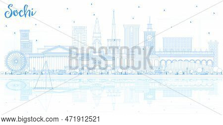 Outline Sochi Russia City Skyline With Blue Buildings And Reflections. Vector Illustration. Business