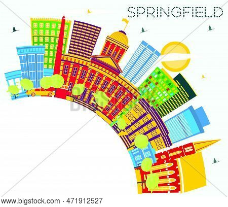 Springfield Illinois City Skyline With Color Buildings, Blue Sky And Copy Space. Vector Illustration