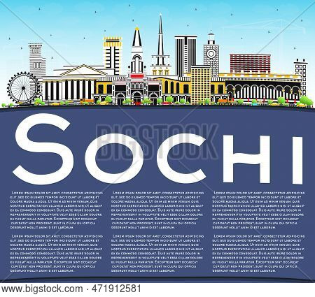 Sochi Russia City Skyline With Color Buildings, Blue Sky And Copy Space. Vector Illustration. Busine