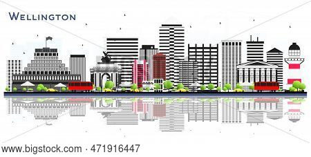 Wellington New Zealand City Skyline With Buildings Isolated On White Background. Vector Illustration