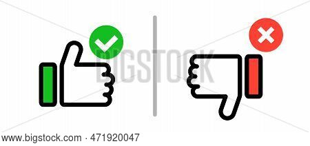 A Set Of Thumbs Up Icons With A Check Mark And Thumbs Down Icons With A Cross Mark. Editable Vector.