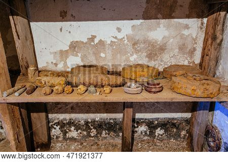 Old Rusty Ammo, Tank Shells, Mines And Grenades, Dug Out After Demining