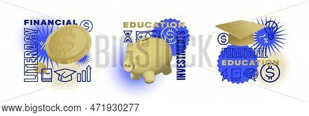 Financial Education Vector Illustrations Set. Investment Literacy Creative Concept Banners. Finance 
