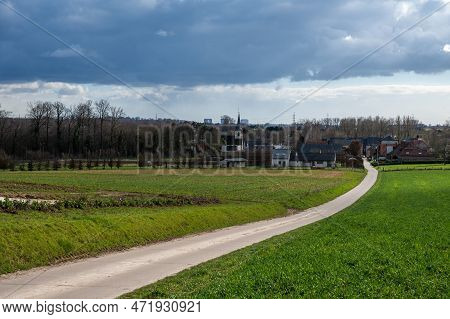 Rural Path Towards The Village Of Ossel, Merchtem, Flemish Brabant Region, Belgium