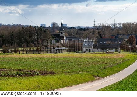 Rural Path Towards The Village Of Ossel, Merchtem, Flemish Brabant Region, Belgium